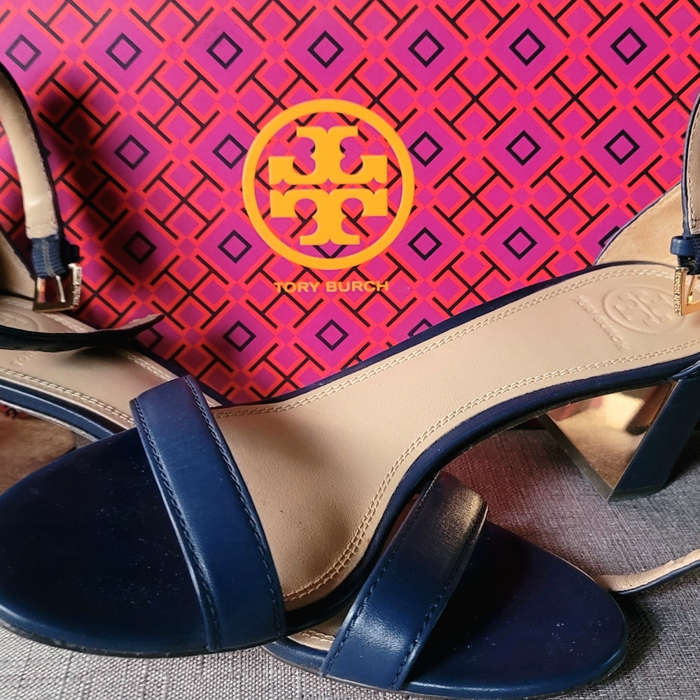 Tory Burch Navy Patent Leather Sandals